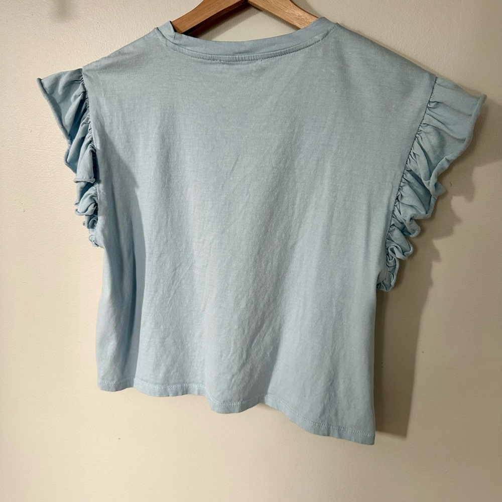 Zara Light Blue Ruffle Sleeve Top - Picture 3 of 3